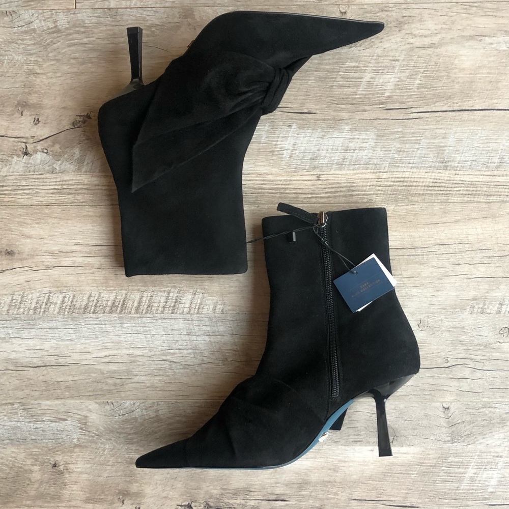 NWT ZARA Bow Pointed Toe Stiletto Booties - Picture 10 of 12